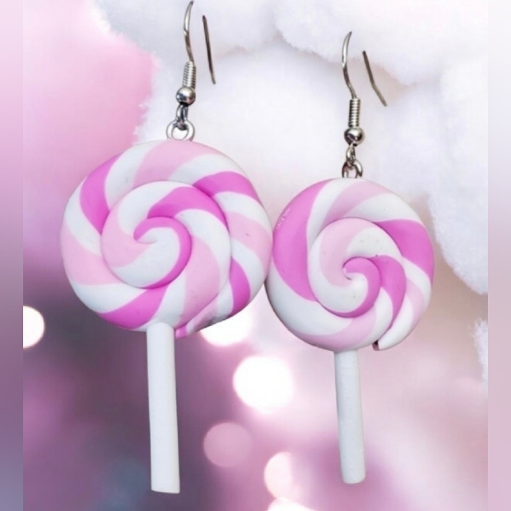 Pink Swirl Lollipop Earrings